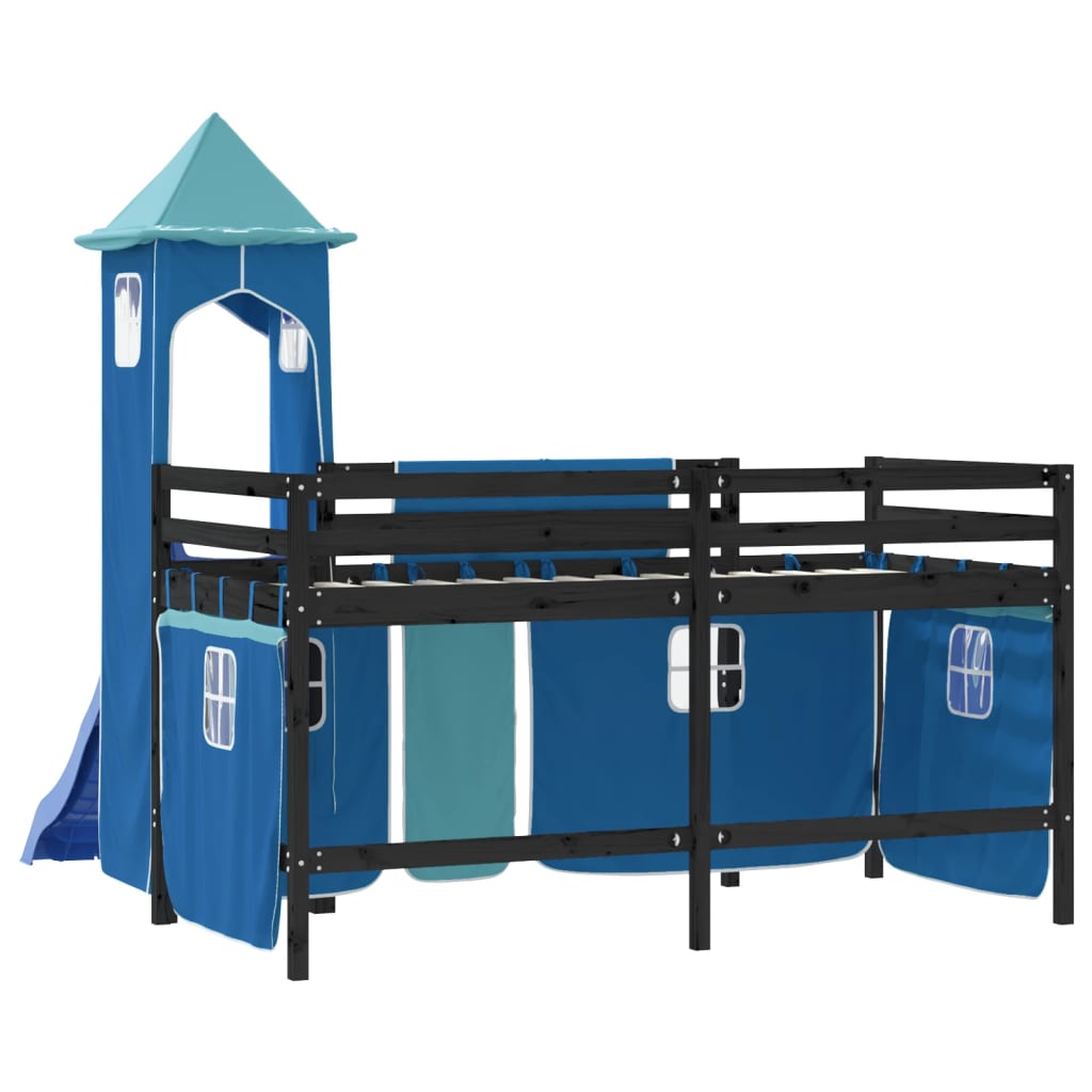 Kids' Loft Bed with Tower without Mattress Blue 80x200 cm