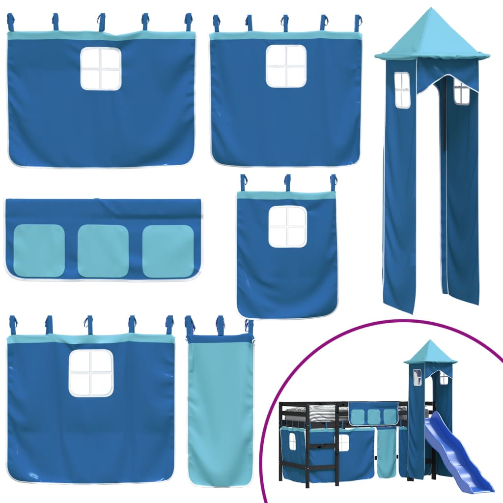 Kids' Loft Bed with Tower without Mattress Blue 80x200 cm