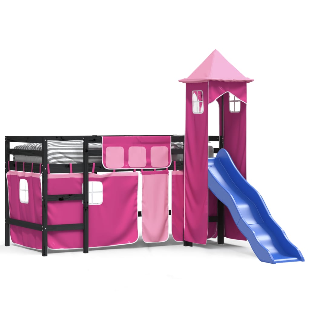 Kids' Loft Bed with Tower without Mattress Pink 80x200 cm