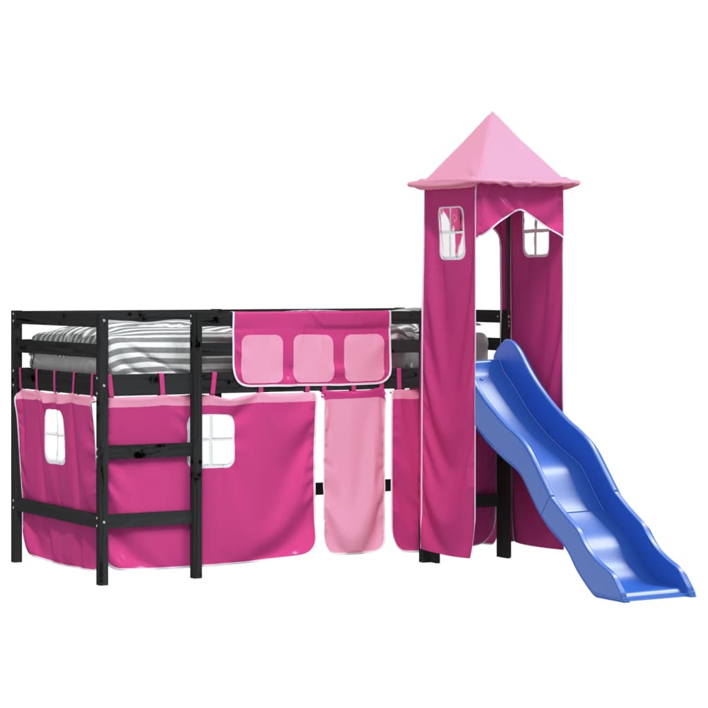 Kids' Loft Bed with Tower without Mattress Pink 80x200 cm