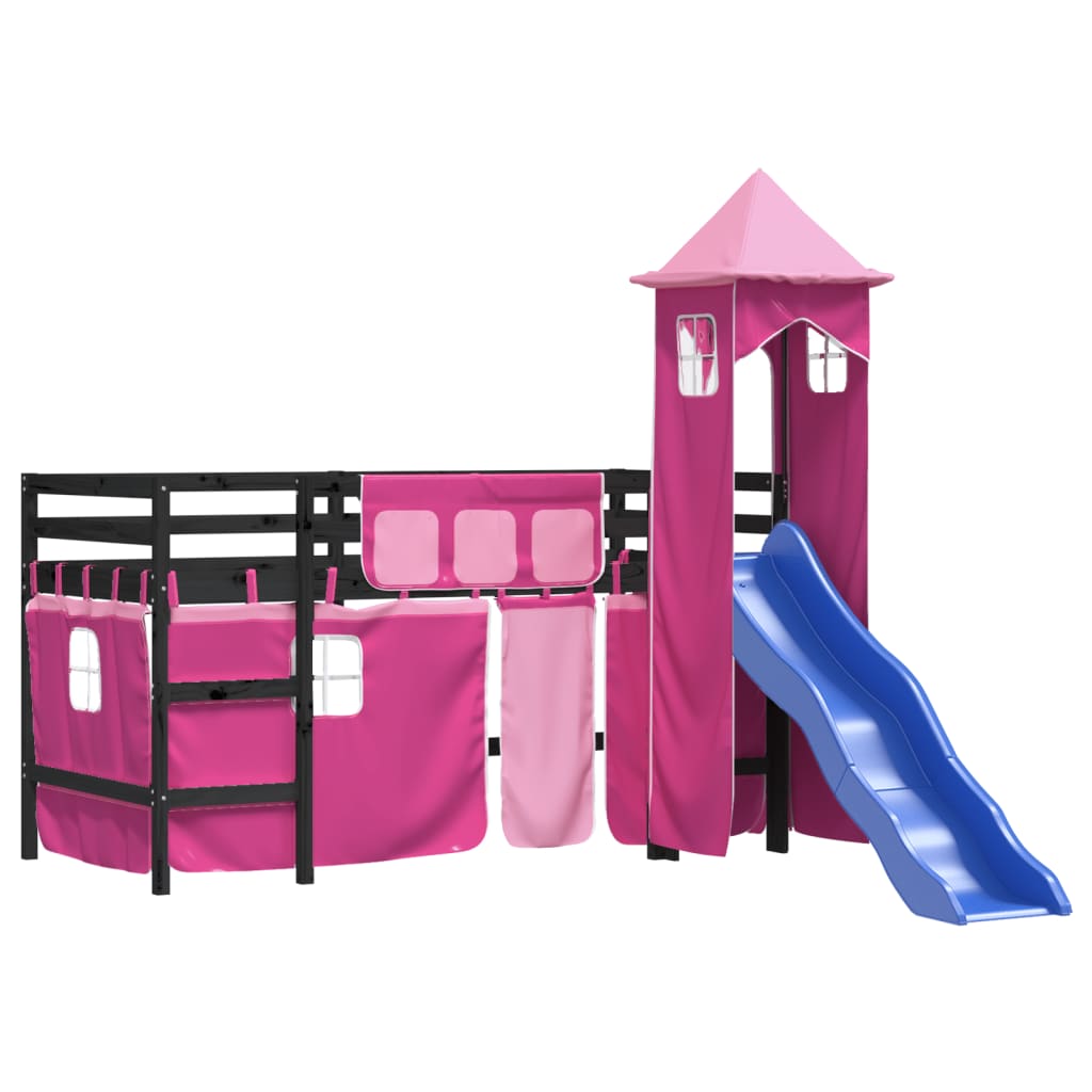 Kids' Loft Bed with Tower without Mattress Pink 80x200 cm