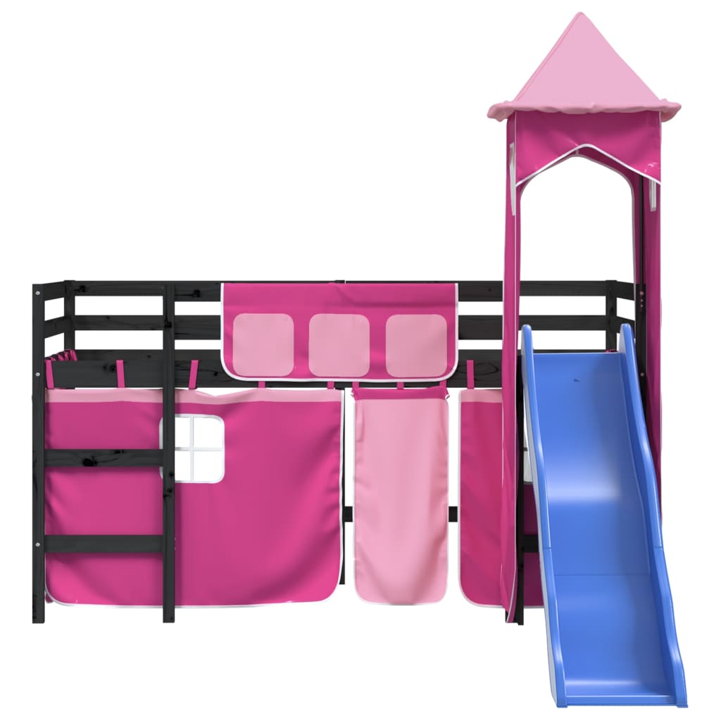 Kids' Loft Bed with Tower without Mattress Pink 80x200 cm