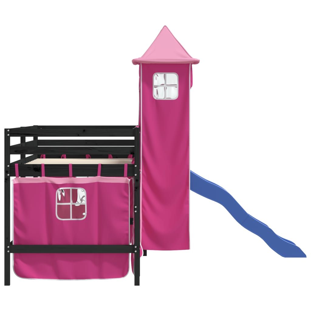 Kids' Loft Bed with Tower without Mattress Pink 80x200 cm