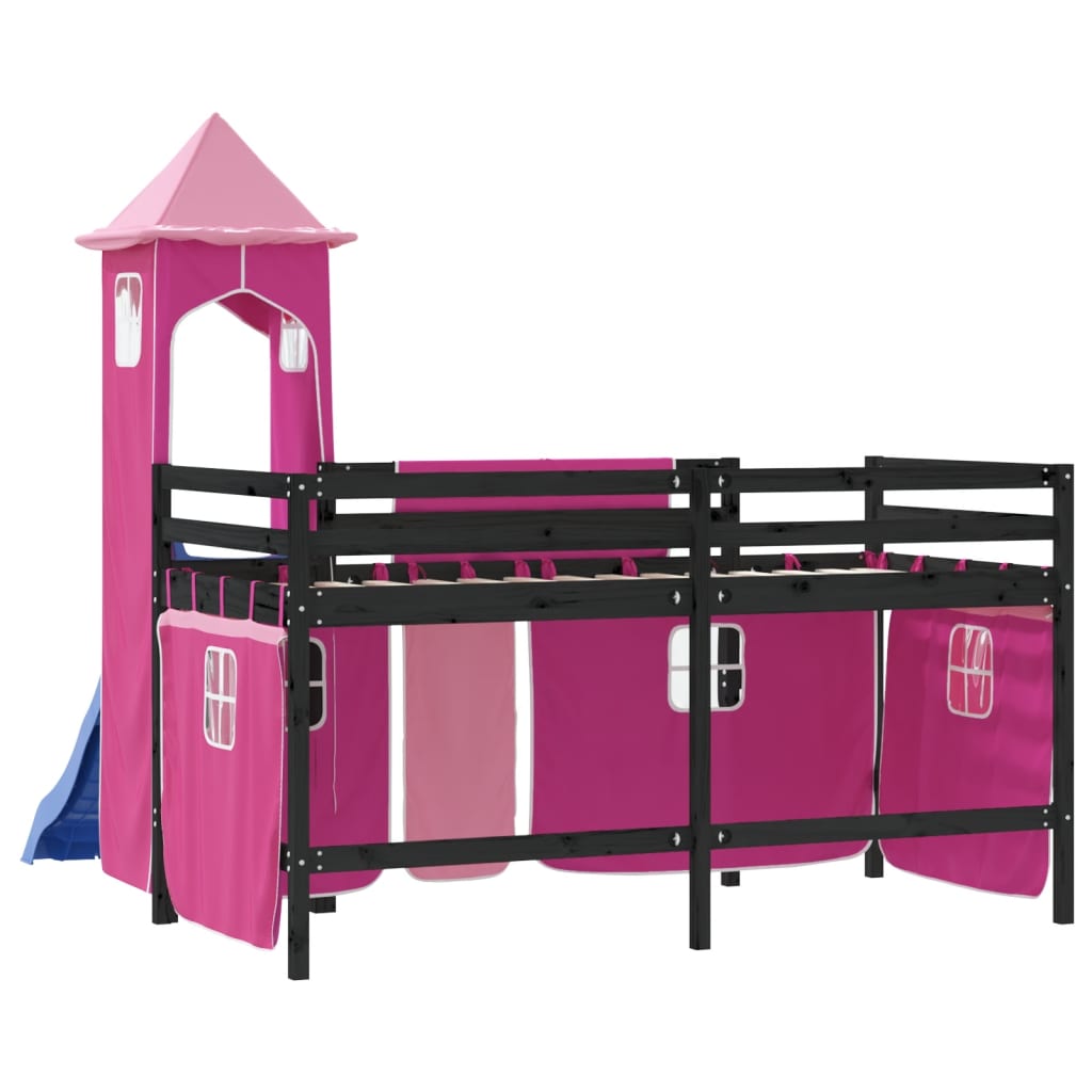 Kids' Loft Bed with Tower without Mattress Pink 80x200 cm