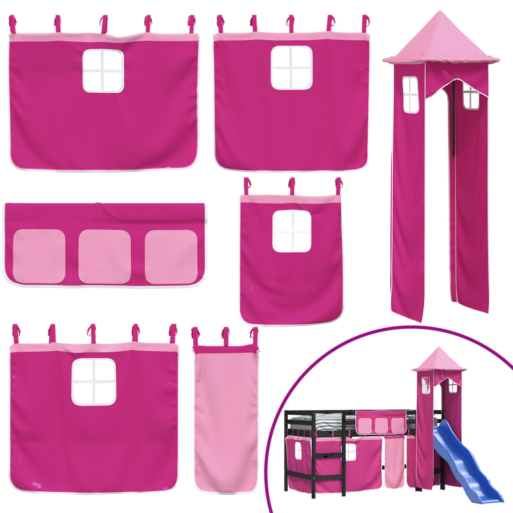 Kids' Loft Bed with Tower without Mattress Pink 80x200 cm