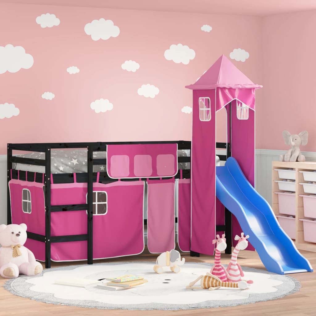 Kids' Loft Bed with Tower without Mattress Pink 80x200 cm