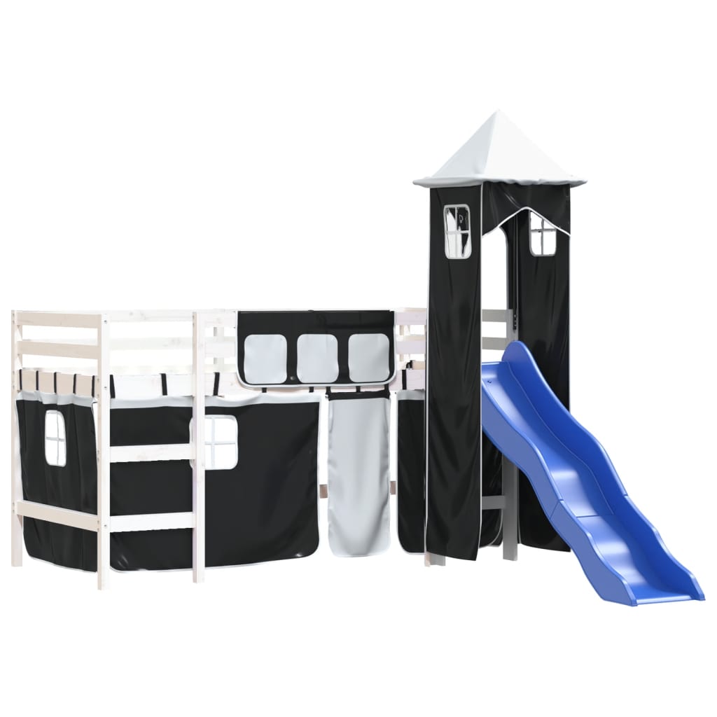 Kids' Loft Bed with Tower without Mattress White&Black 90x190cm