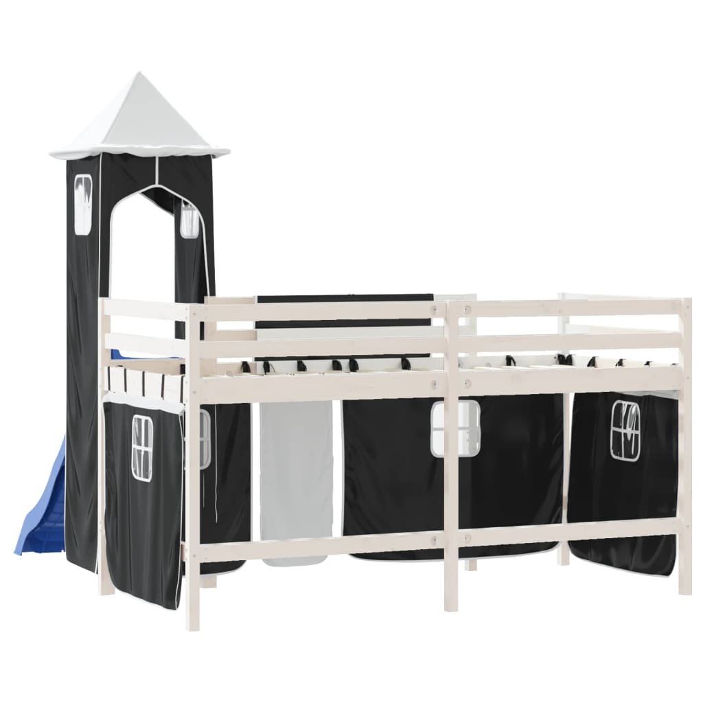 Kids' Loft Bed with Tower without Mattress White&Black 90x190cm