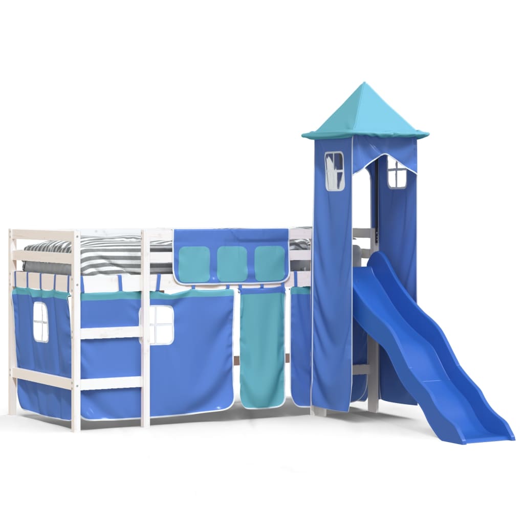 Kids' Loft Bed with Tower without Mattress Blue 90x190 cm Single