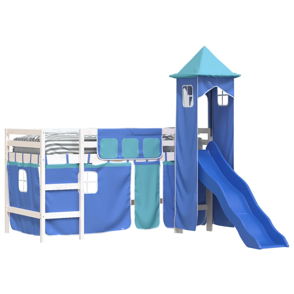 Kids' Loft Bed with Tower without Mattress Blue 90x190 cm Single