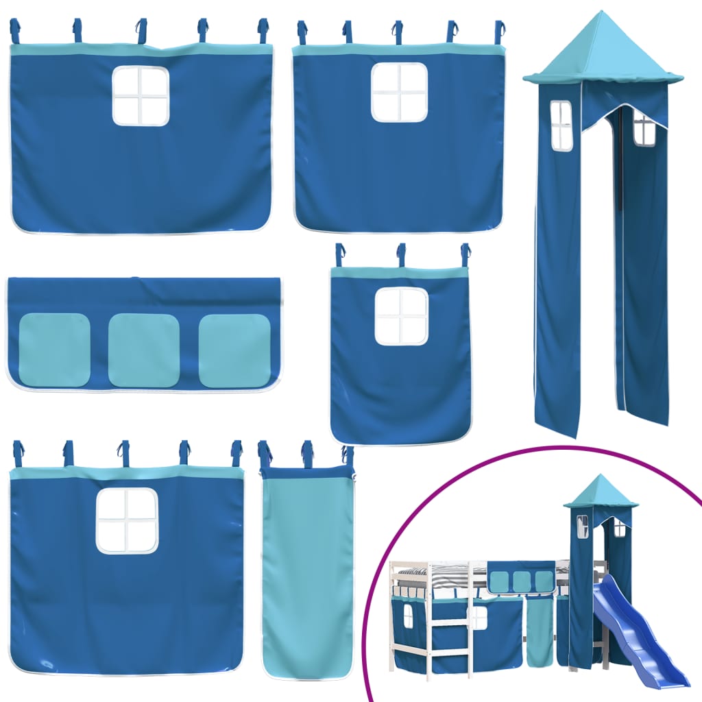 Kids' Loft Bed with Tower without Mattress Blue 90x190 cm Single