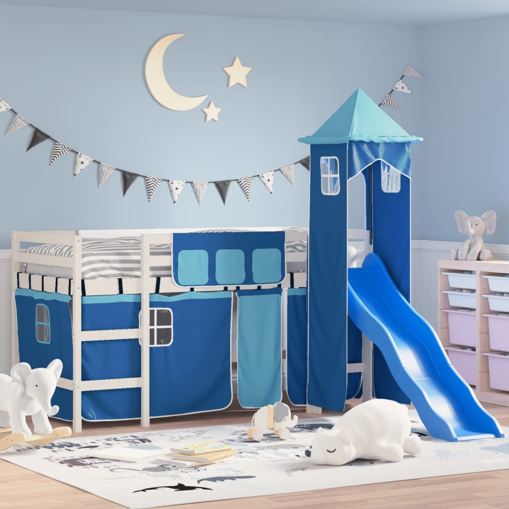 Kids' Loft Bed with Tower without Mattress Blue 90x190 cm Single