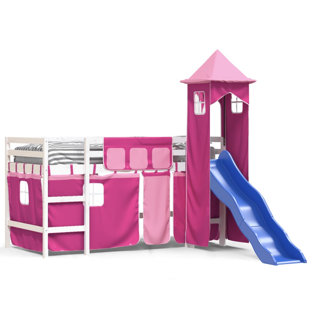 Kids' Loft Bed with Tower without Mattress Pink 90x190 cm Single