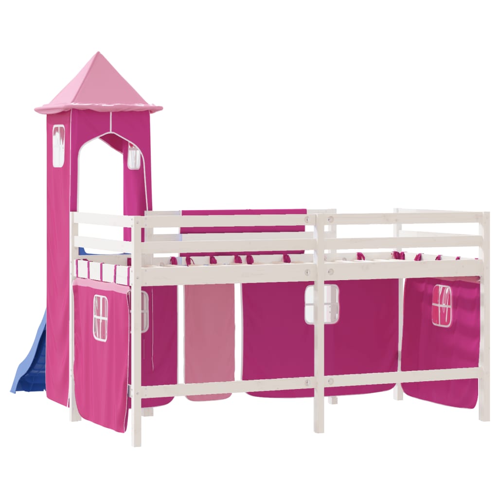 Kids' Loft Bed with Tower without Mattress Pink 90x190 cm Single
