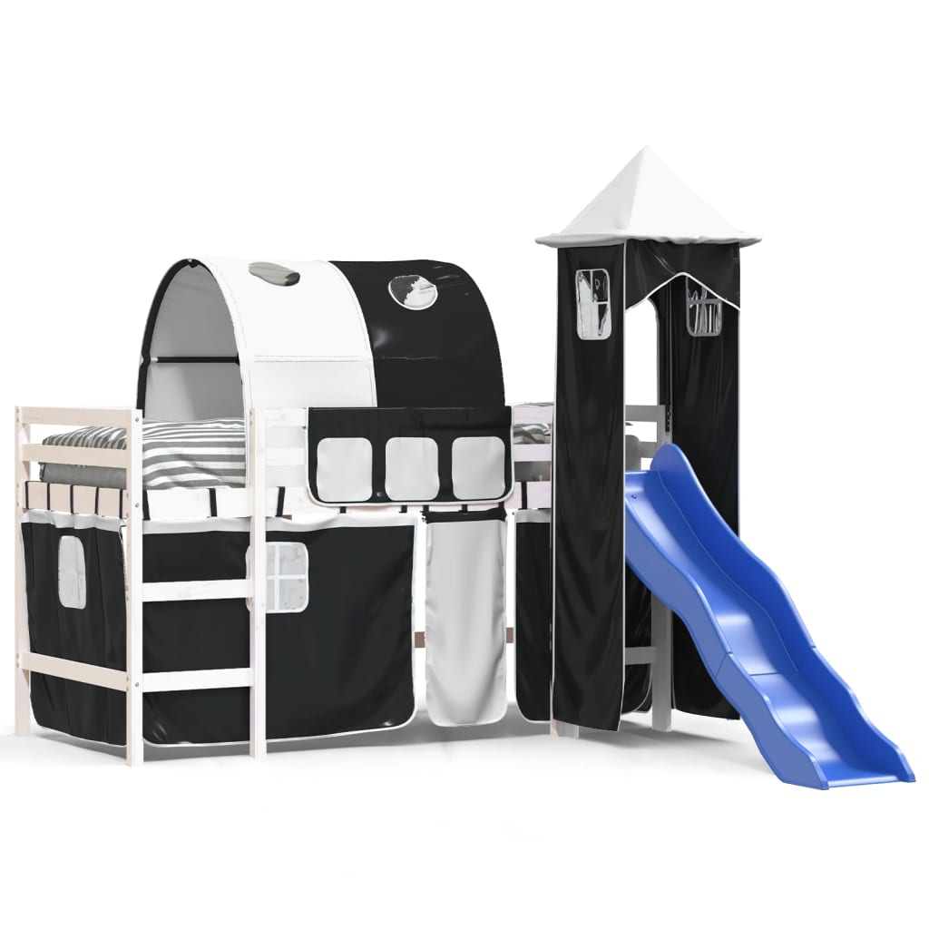 Kids' Loft Bed with Tower without Mattress White&Black 80x200cm