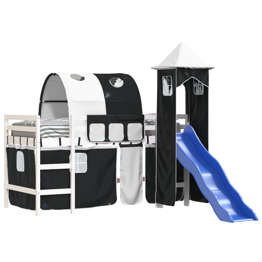 Kids' Loft Bed with Tower without Mattress White&Black 80x200cm