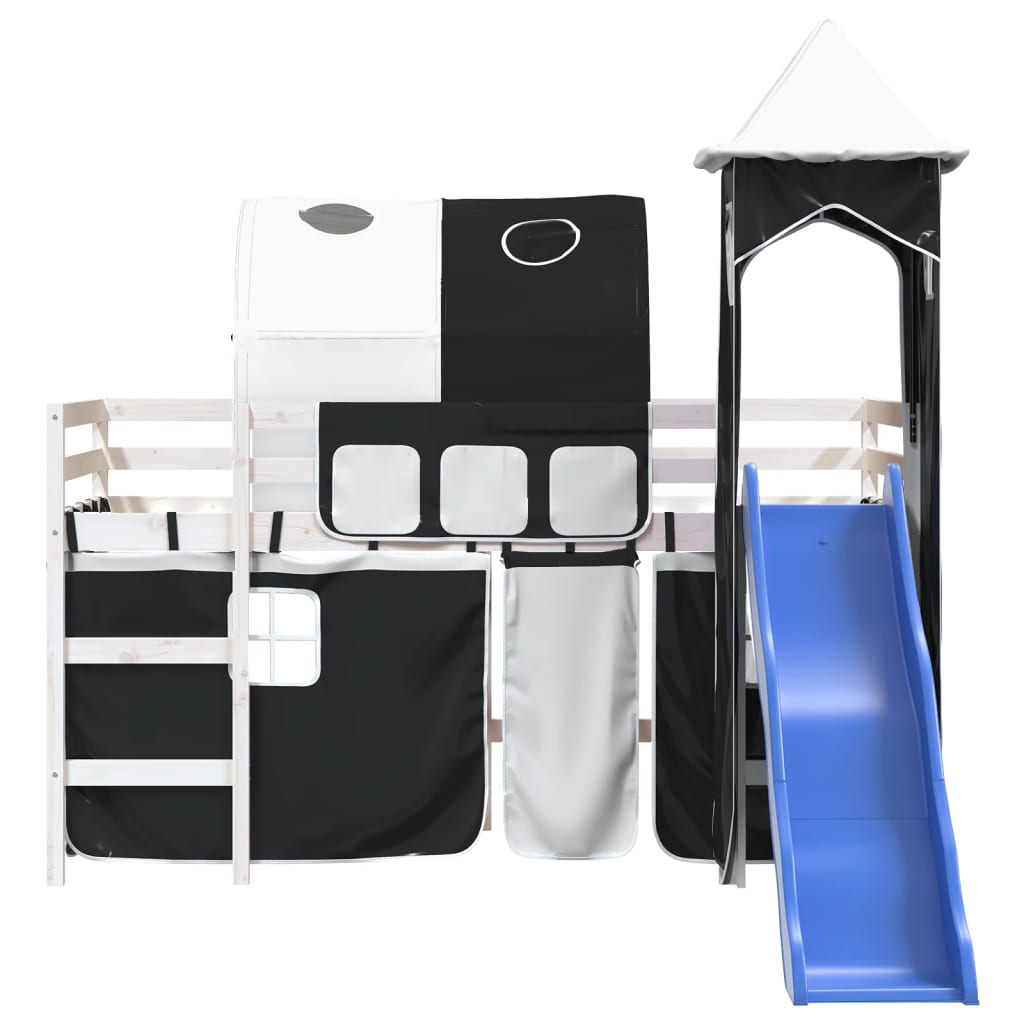 Kids' Loft Bed with Tower without Mattress White&Black 80x200cm