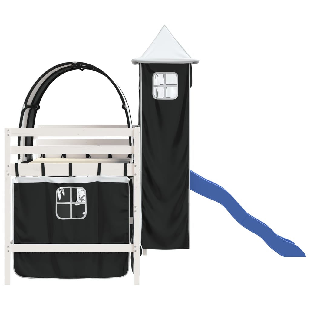 Kids' Loft Bed with Tower without Mattress White&Black 80x200cm