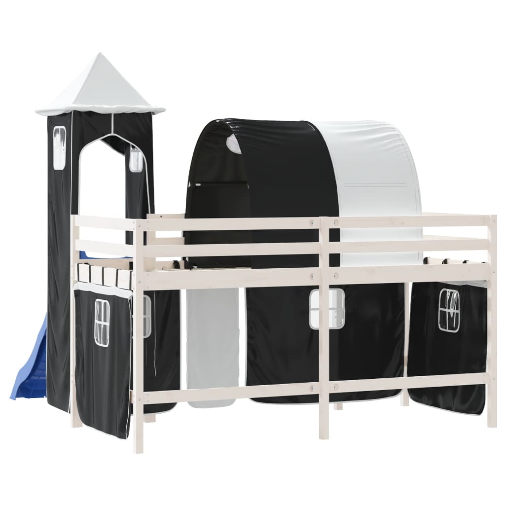 Kids' Loft Bed with Tower without Mattress White&Black 80x200cm