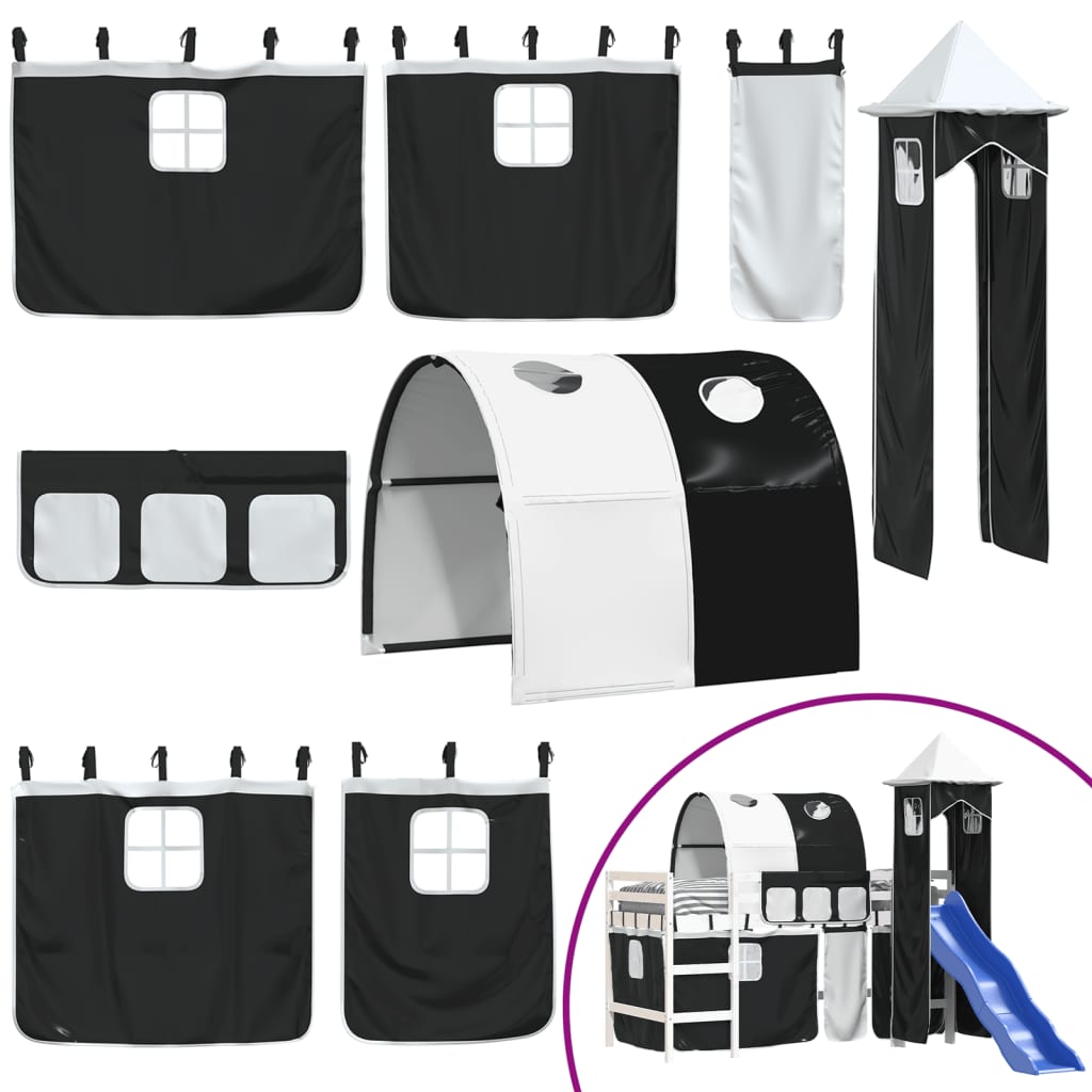 Kids' Loft Bed with Tower without Mattress White&Black 80x200cm