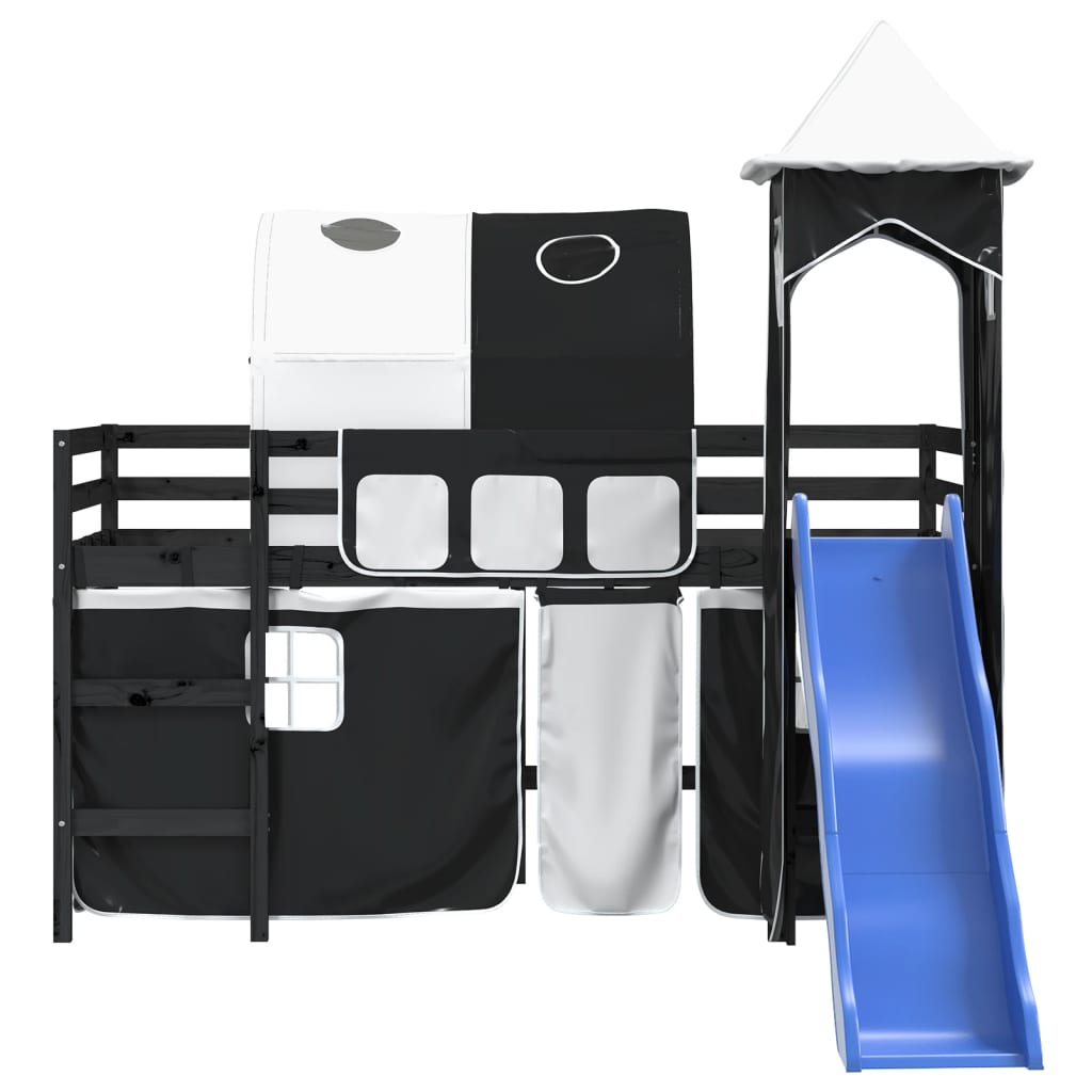 Kids' Loft Bed with Tower without Mattress White&Black 80x200cm
