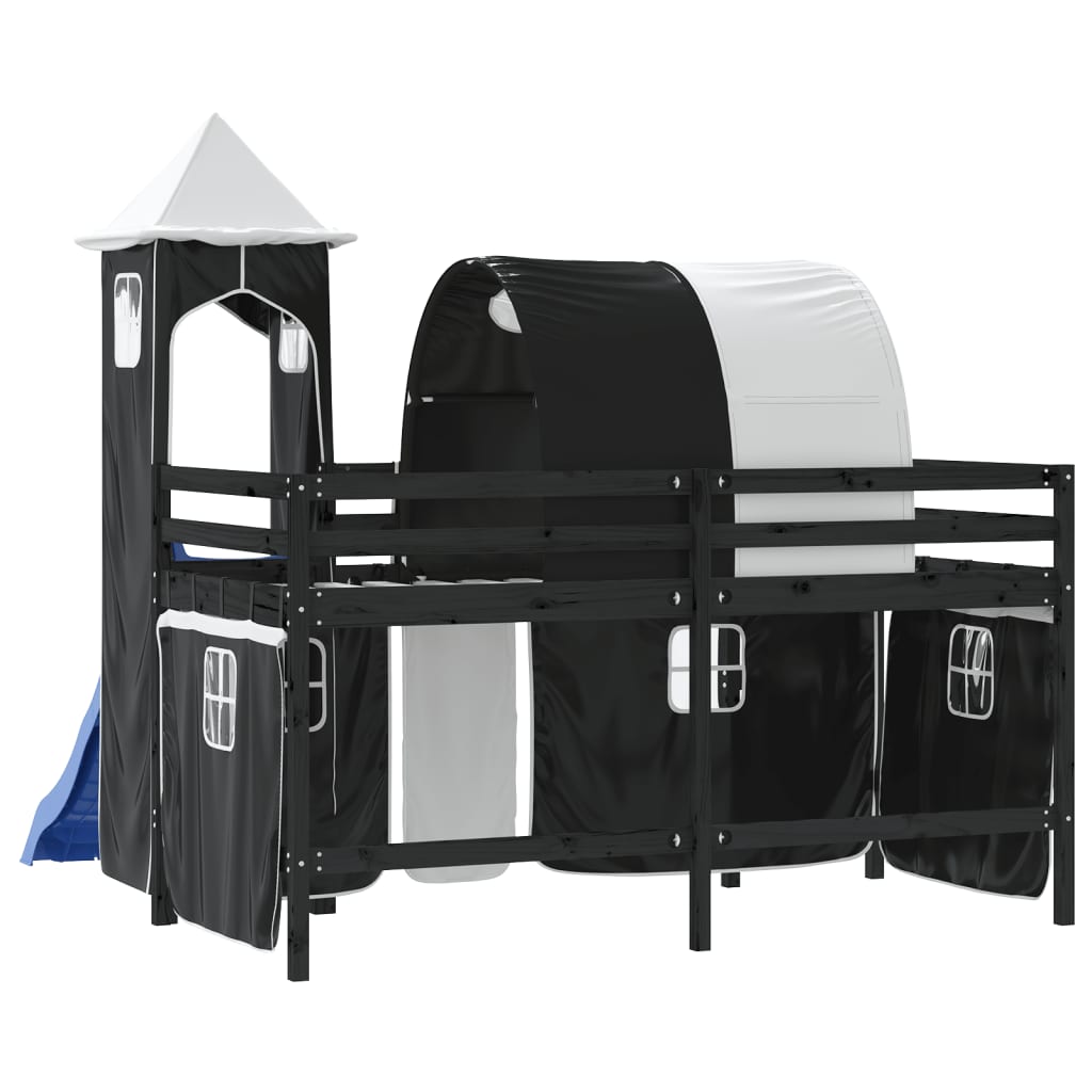Kids' Loft Bed with Tower without Mattress White&Black 80x200cm