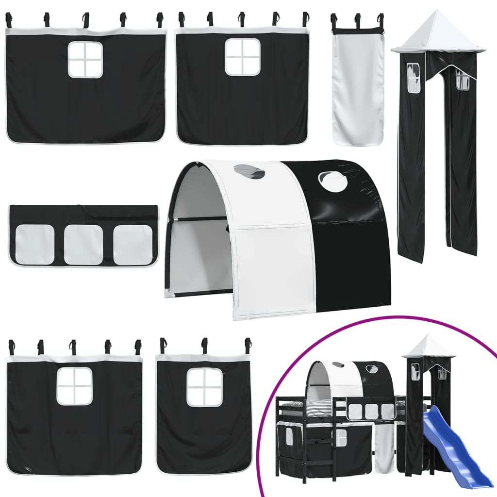 Kids' Loft Bed with Tower without Mattress White&Black 80x200cm