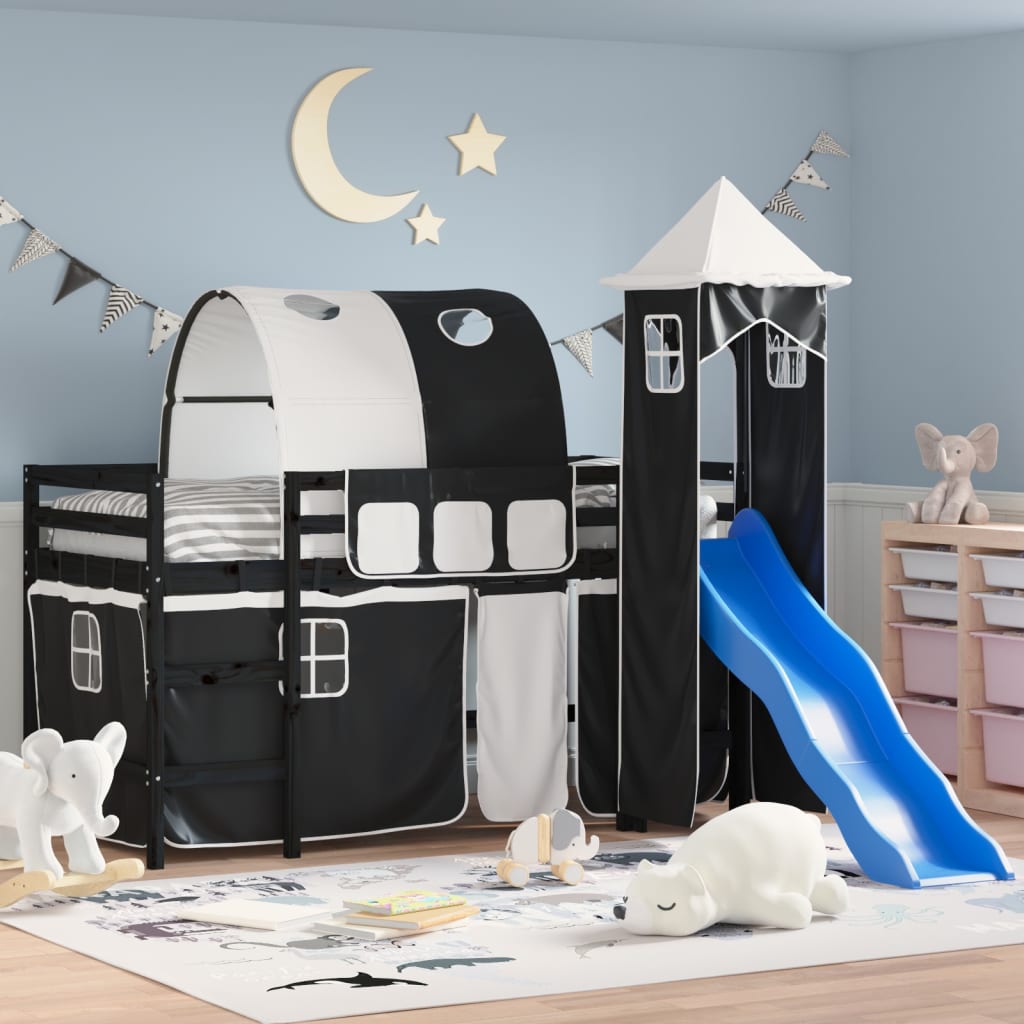 Kids' Loft Bed with Tower without Mattress White&Black 80x200cm