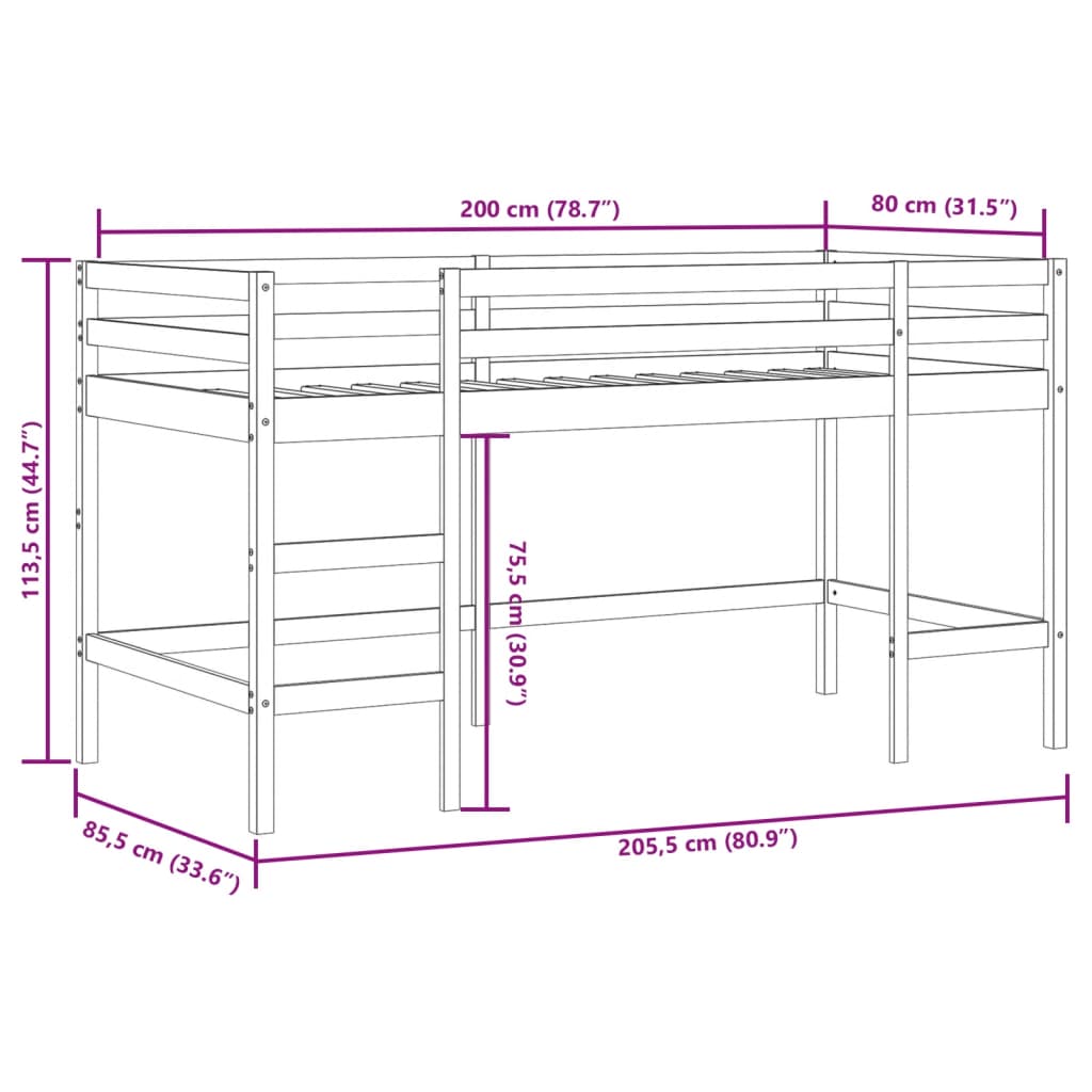 Kids' Loft Bed without Mattress with Ladder 80x200 cm