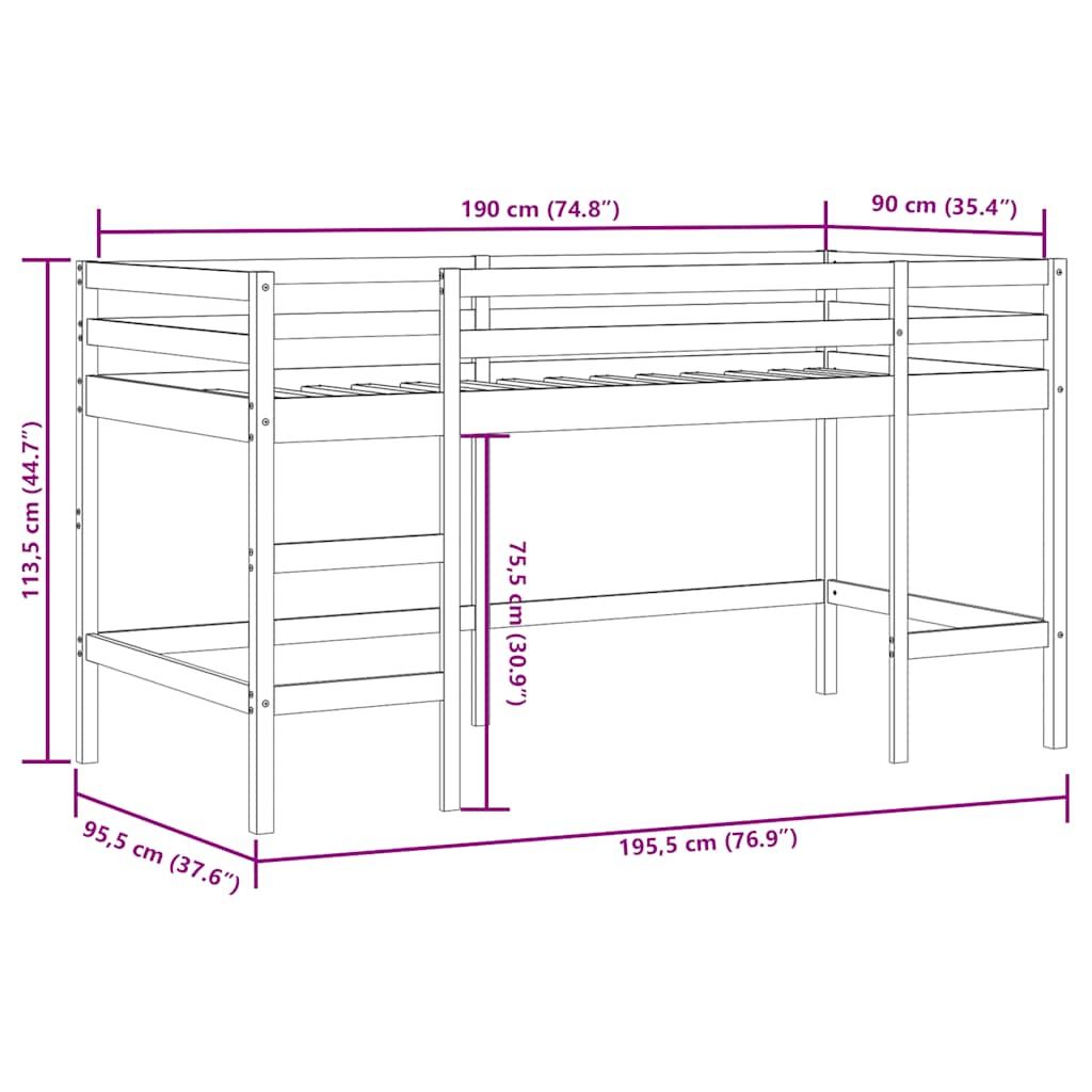 Kids' Loft Bed without Mattress with Ladder 90x190 cm Single
