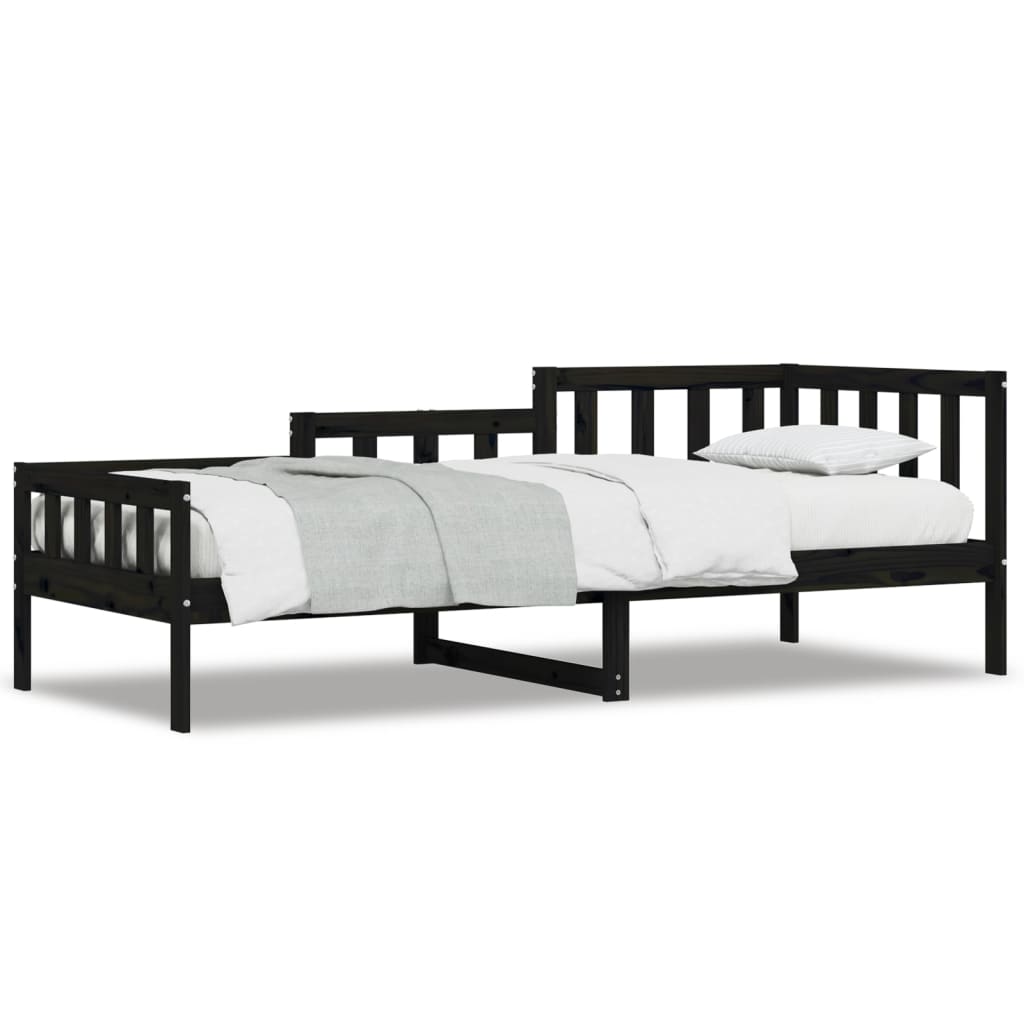 Day Bed without Mattress Black 90x190 cm Single Solid Wood Pine