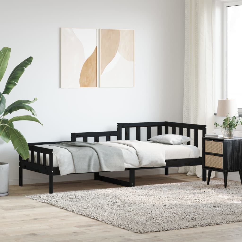 Day Bed without Mattress Black 90x190 cm Single Solid Wood Pine