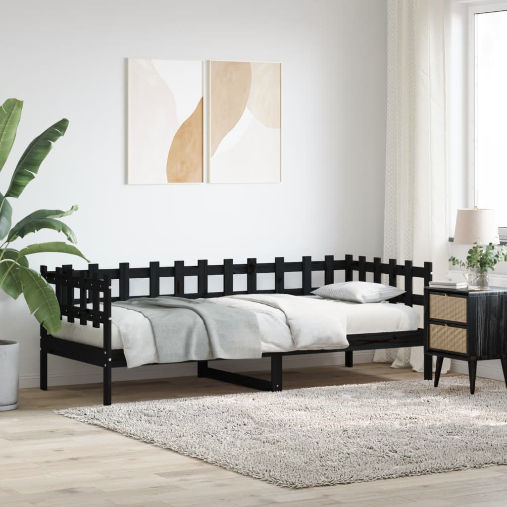 Day Bed without Mattress Black 90x200 cm Solid Wood Pine