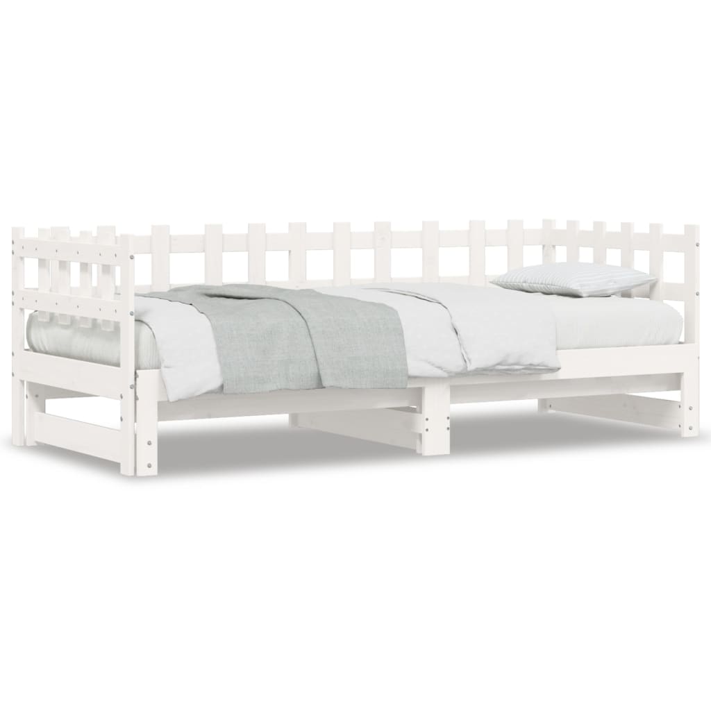 Pull-out Day Bed without Mattress White 2x(80x200) cm Solid Wood