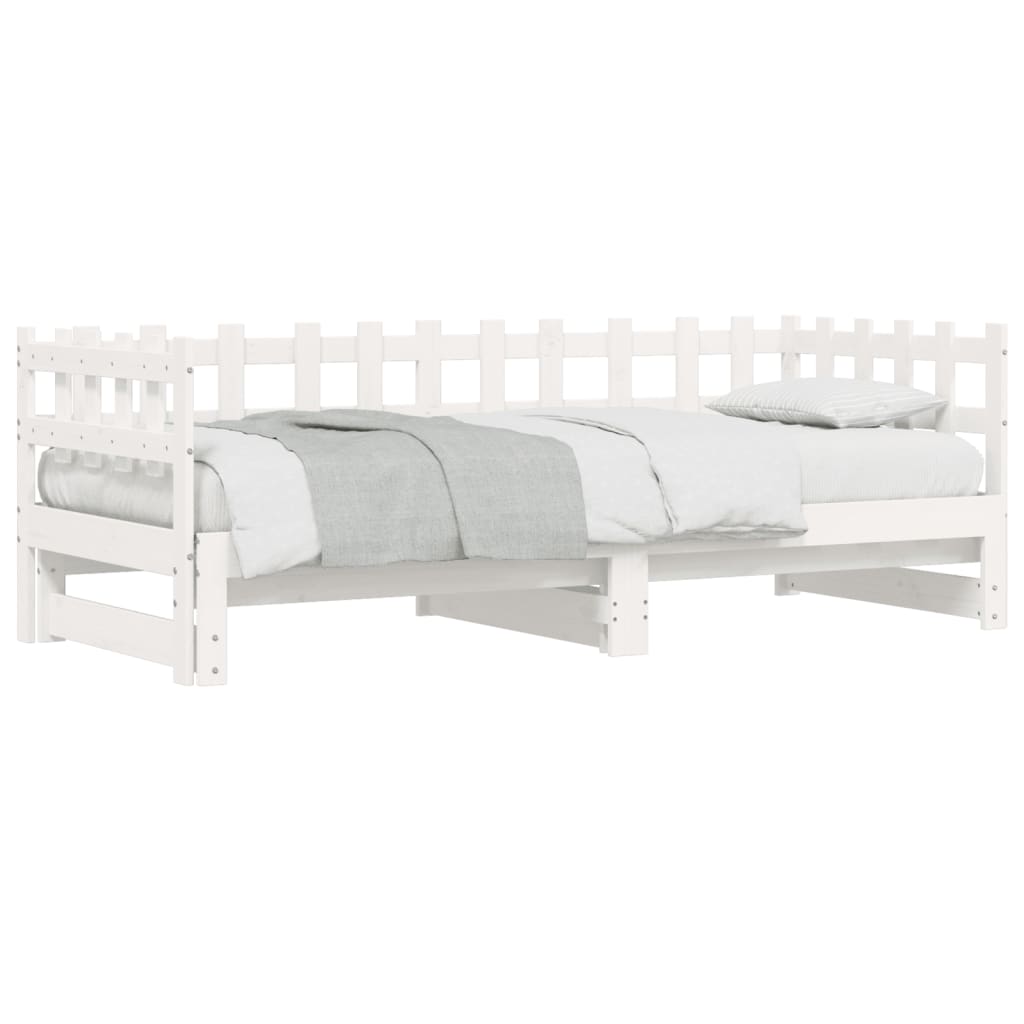 Pull-out Day Bed without Mattress White 2x(80x200) cm Solid Wood