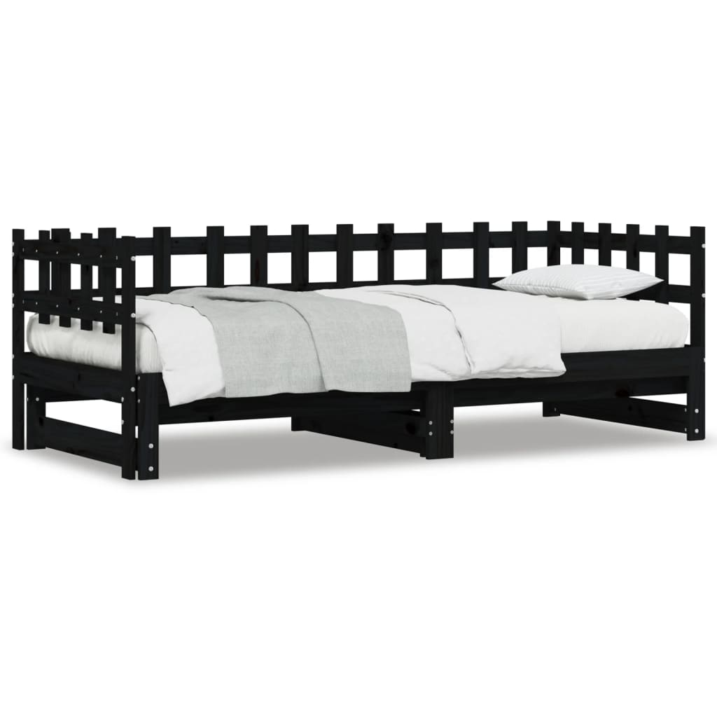 Pull-out Day Bed without Mattress Black 2x(80x200) cm Solid Wood