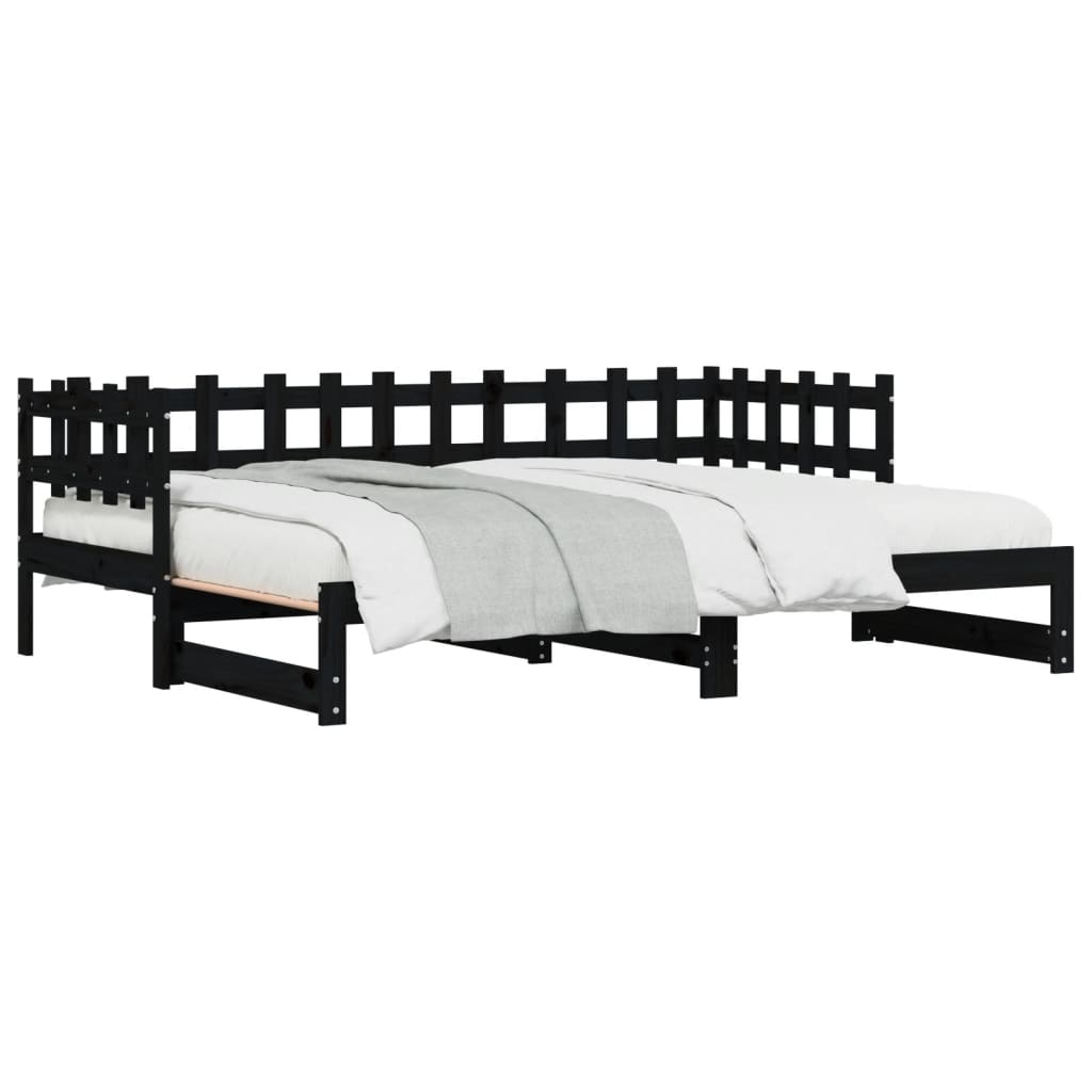 Pull-out Day Bed without Mattress Black 2x(80x200) cm Solid Wood