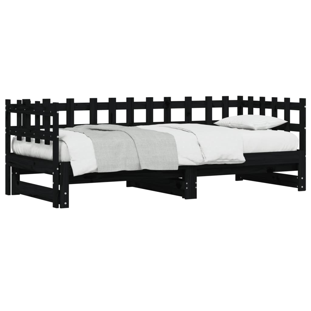 Pull-out Day Bed without Mattress Black 2x(80x200) cm Solid Wood