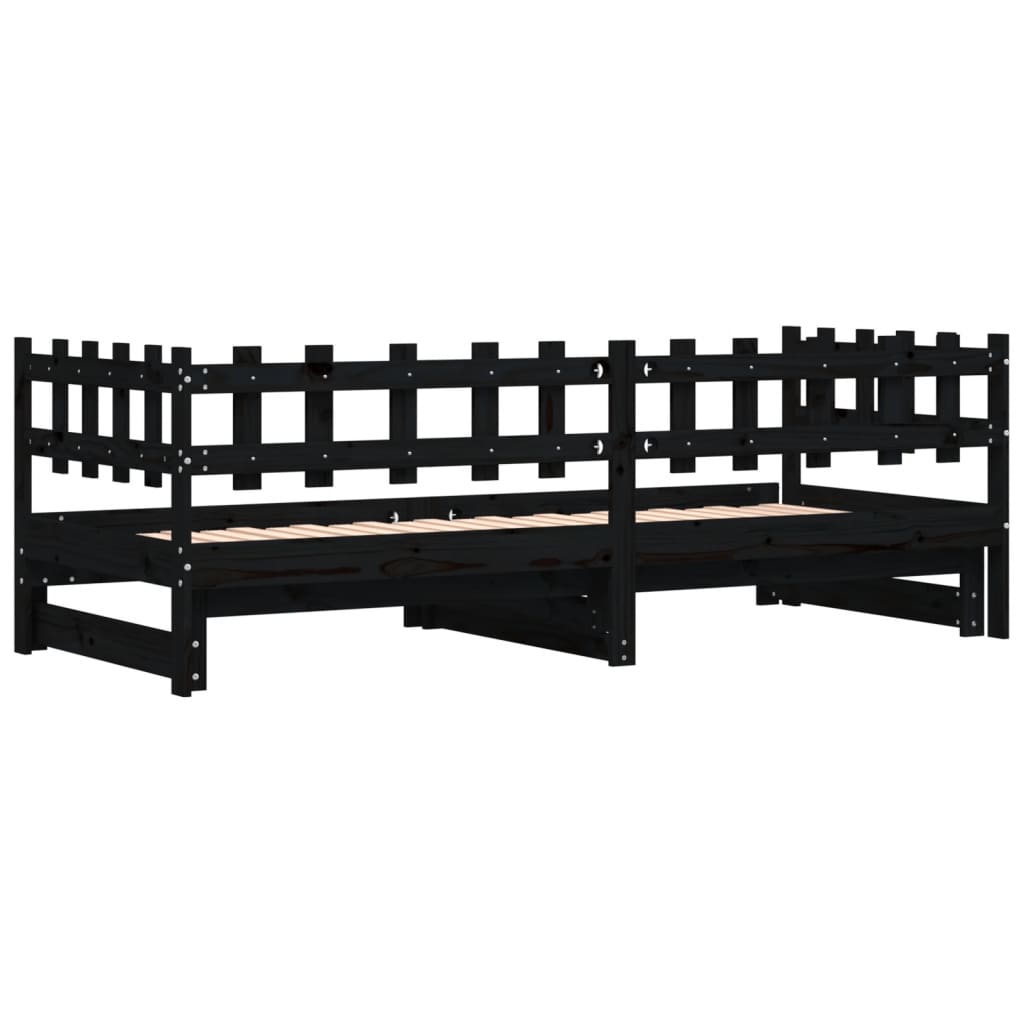 Pull-out Day Bed without Mattress Black 2x(80x200) cm Solid Wood