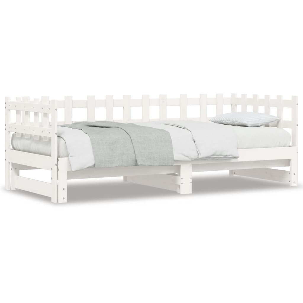Pull-out Day Bed without Mattress White 2x(90x200) cm Solid Wood