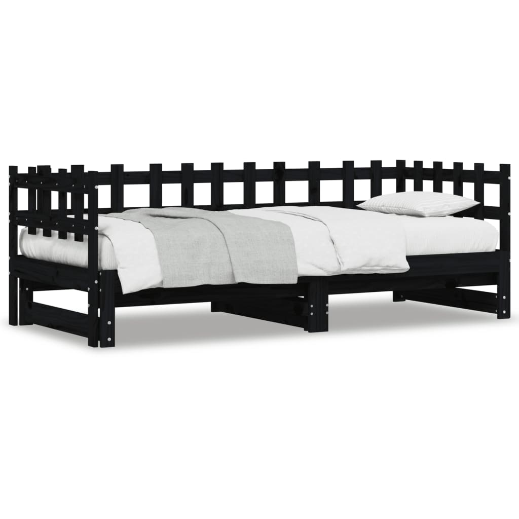 Pull-out Day Bed without Mattress Black 2x(90x190) cm Solid Wood
