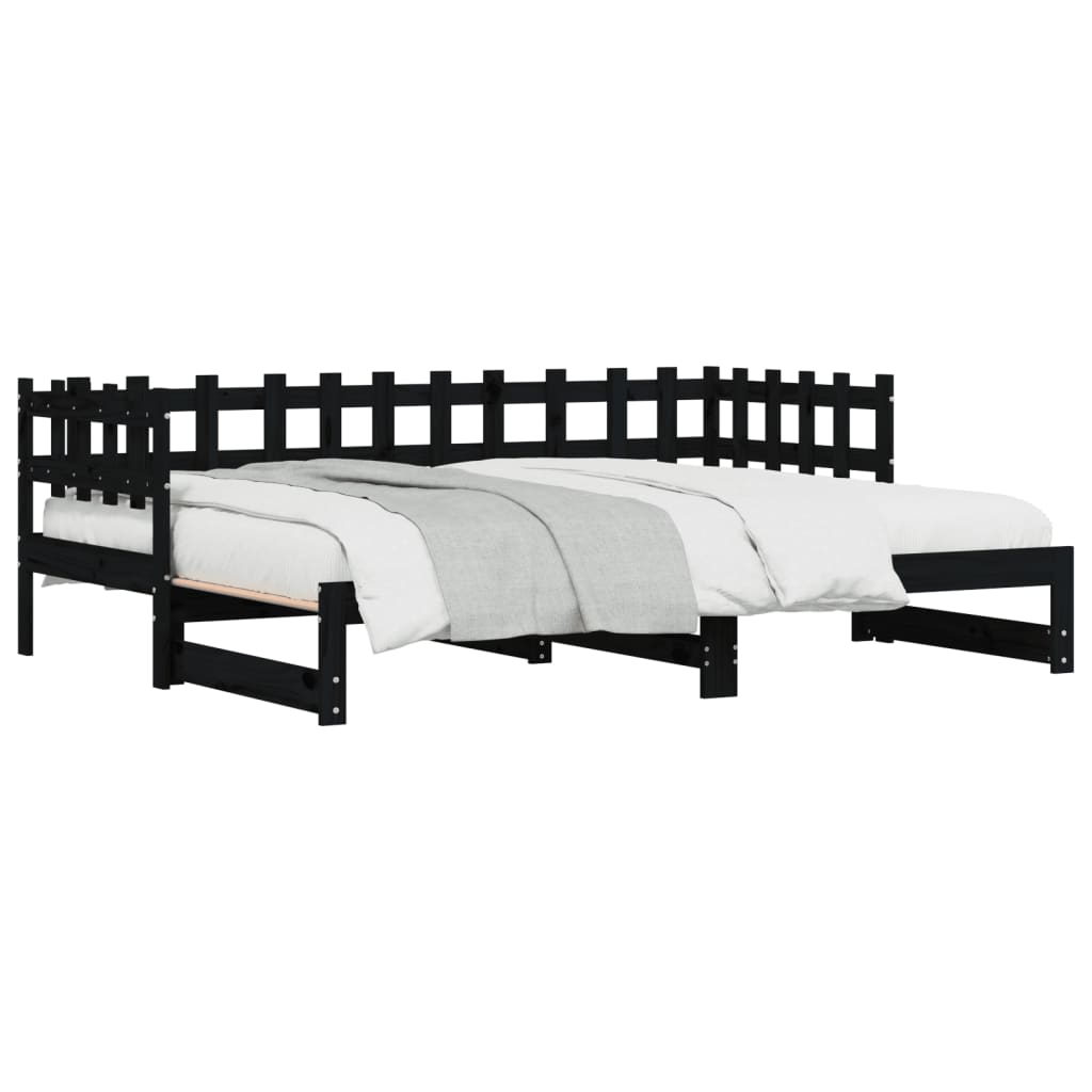 Pull-out Day Bed without Mattress Black 2x(90x190) cm Solid Wood
