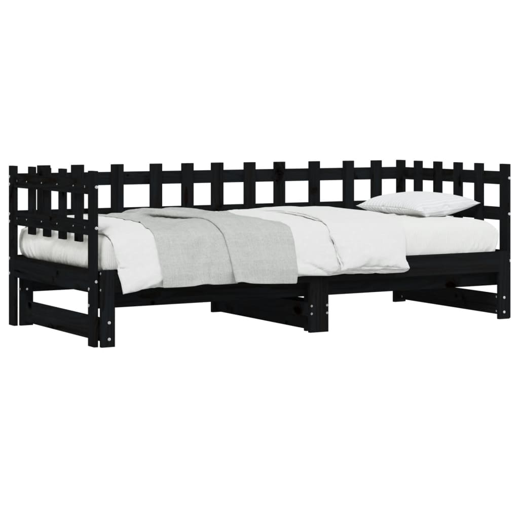 Pull-out Day Bed without Mattress Black 2x(90x190) cm Solid Wood