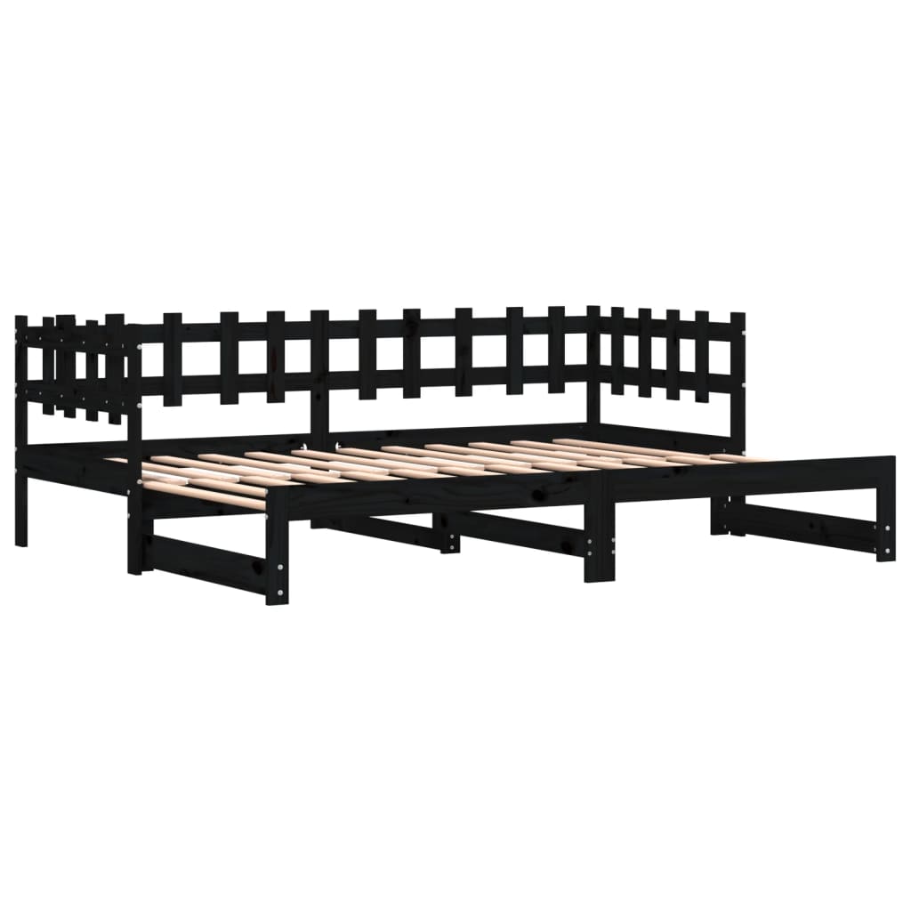Pull-out Day Bed without Mattress Black 2x(90x190) cm Solid Wood