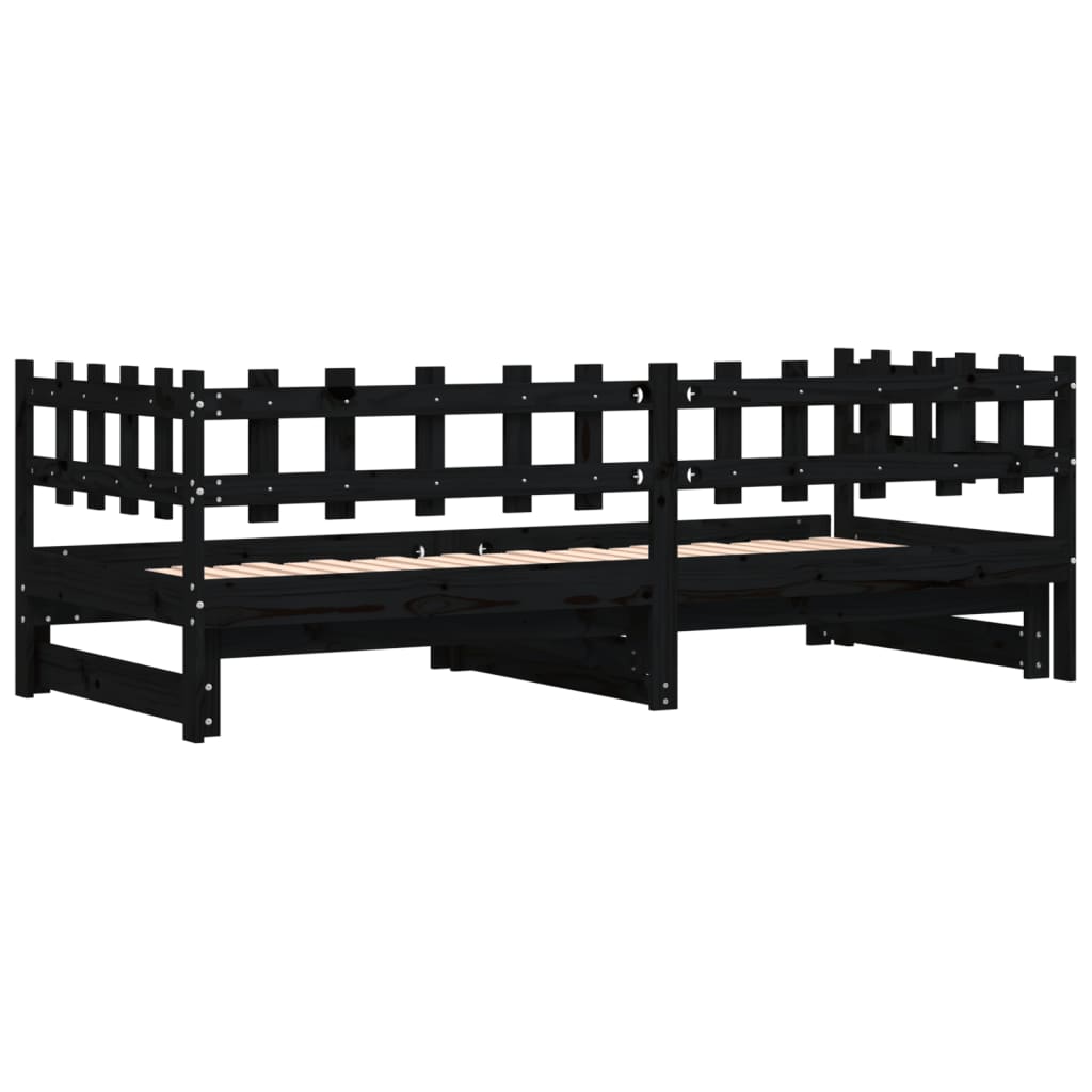 Pull-out Day Bed without Mattress Black 2x(90x190) cm Solid Wood