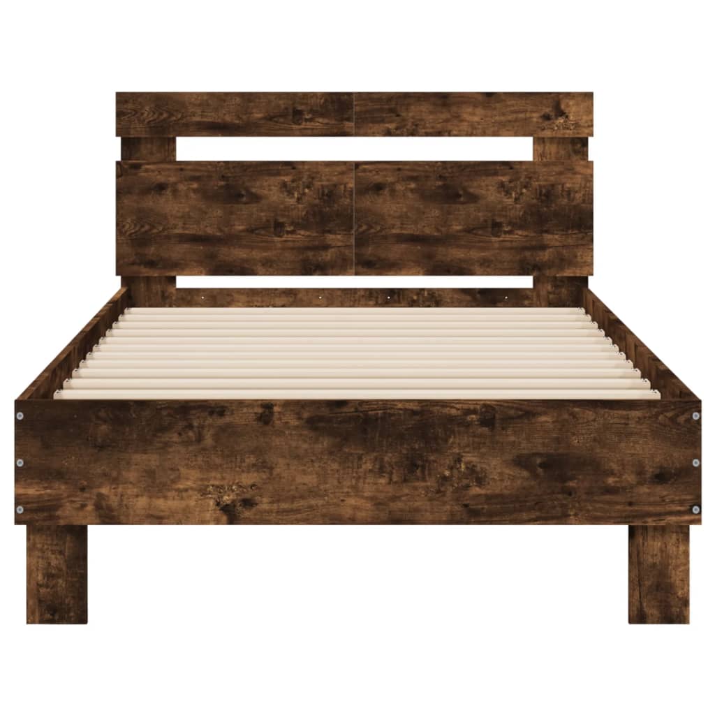 Bed Frame without Mattress with Headboard Smoked Oak 100x200 cm