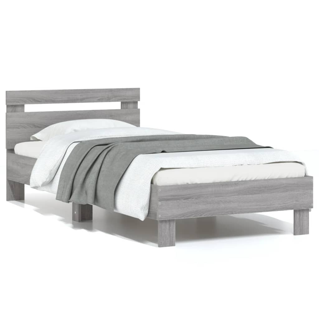 Bed Frame without Mattress with Headboard Grey Sonoma 90x200 cm