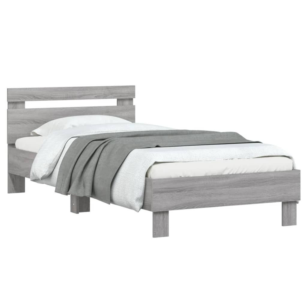 Bed Frame without Mattress with Headboard Grey Sonoma 90x200 cm
