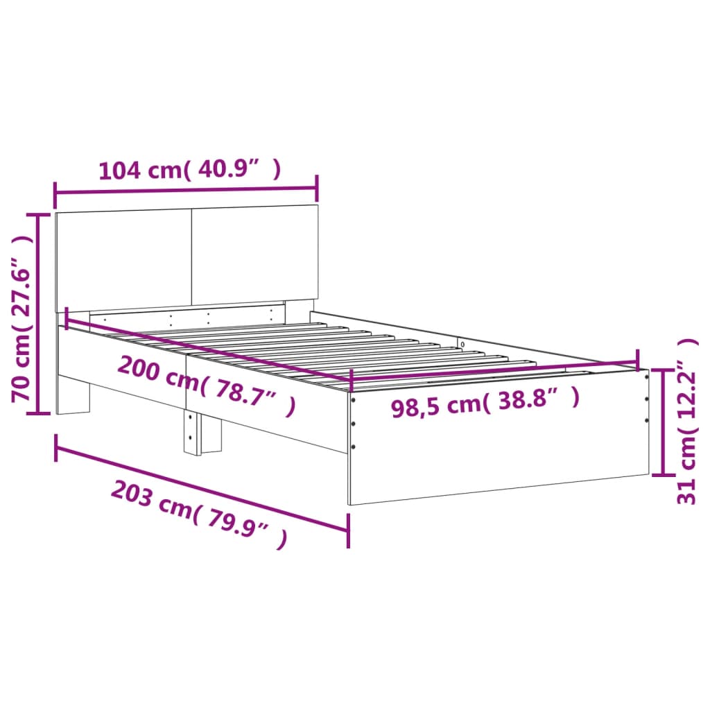 Bed Frame without Mattress with Headboard White 100x200 cm
