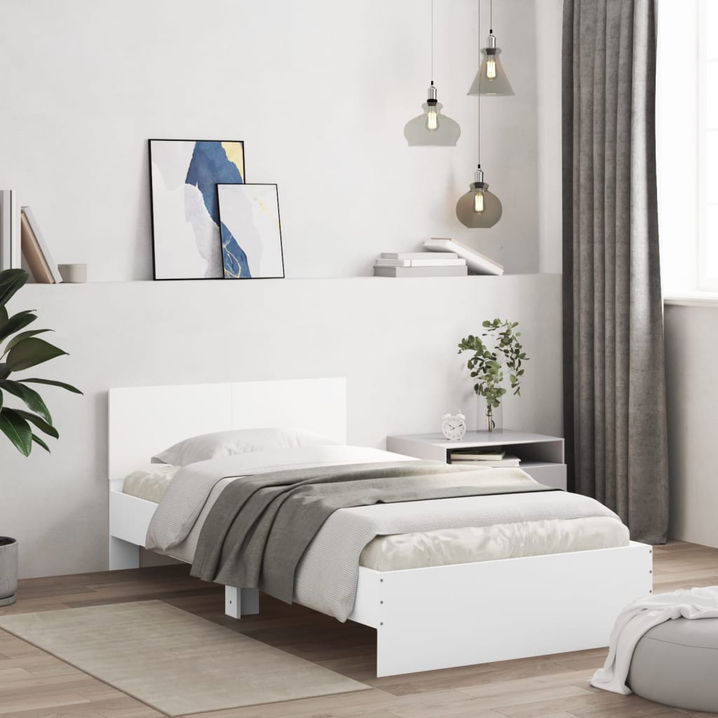 Bed Frame without Mattress with Headboard White 100x200 cm